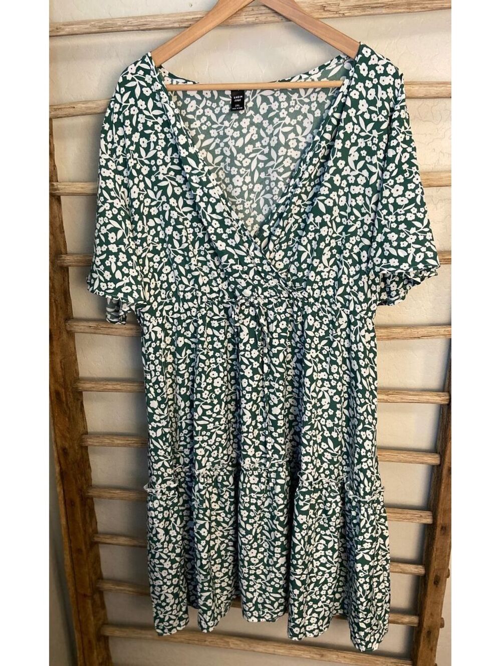 Green Floral Print Dress 2XL